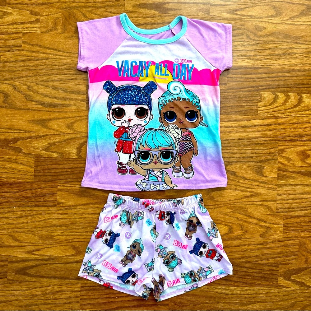 LOL Surprise Girls Summer Pajamas Set Girls Medium 7-8 Shorts Vacay All Day EUC!